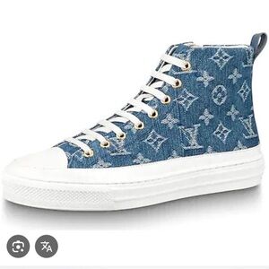 Blue and White High-Top Sneakers